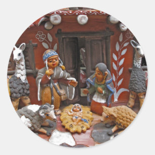 Sticker Rond scène catholique de Noël