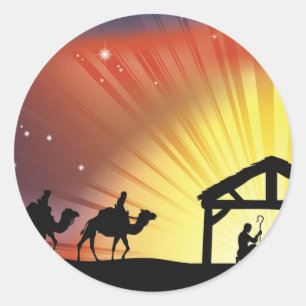 Sticker Rond Scène chrétienne de nativité de Noël