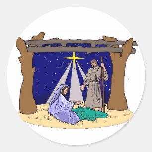Sticker Rond Scène Creche Nativité Manger