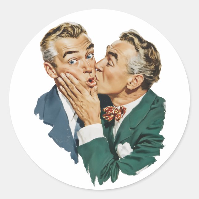 Sticker Rond Scène de baiser surprise d'humour vintage (Devant)