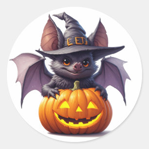 Sticker Rond Scène de chauve-souris et de citrouille d'Hallowee