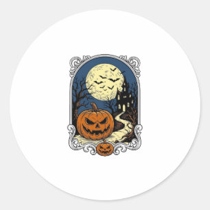 Sticker Rond Scène de citrouille hantée Art vectoriel Halloween
