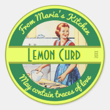 Scène de cuisine vintage avec texte et nom personn