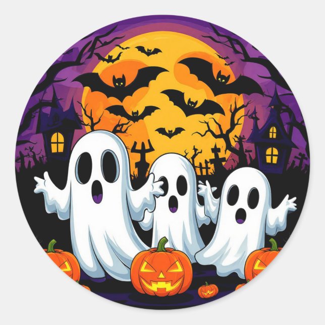 Sticker Rond Scène de fantôme effrayante d'Halloween (Devant)