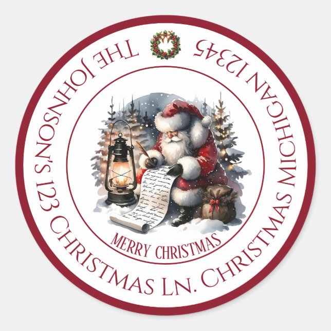 Sticker Rond Scène de forêt de Père Noël  (Devant)