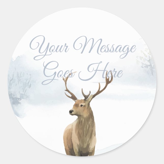 Sticker Rond Scène de forêt hivernale cerf (Devant)