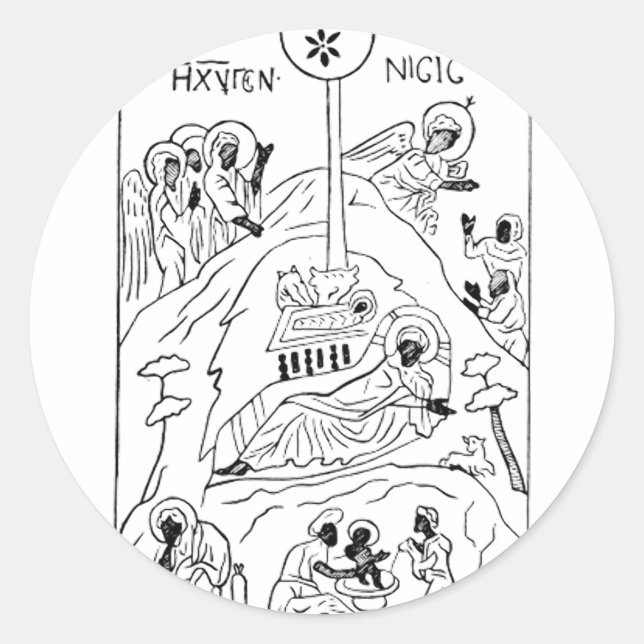 Sticker Rond Scène de la Nativité orthodoxe minimale (Devant)
