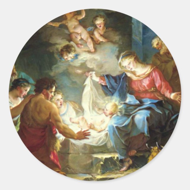 Sticker Rond Scène de la Nativité pour Noël - Pierre (Devant)