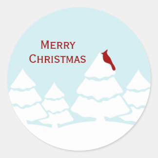 Sticker Rond Scène de neige avec le cardinal rouge Joyeux Noël