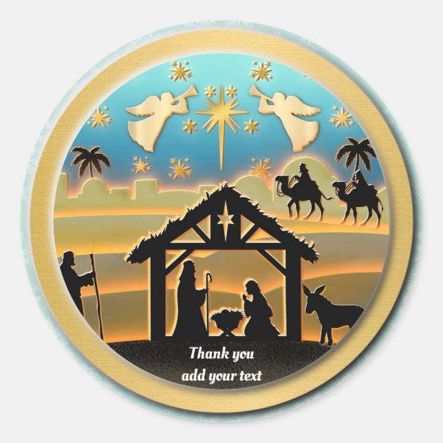 Sticker Rond Scène de Noël avec l'Enfant Jésus dans la crèche (Devant)