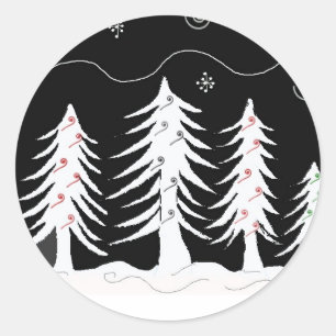Sticker Rond Scène de Noël blanche et noire