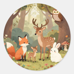 Sticker Rond Scène de nurserie Animaux Mignons de la Forêt