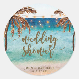 Sticker Rond scène de plage tropicale wedding shower favoriser 