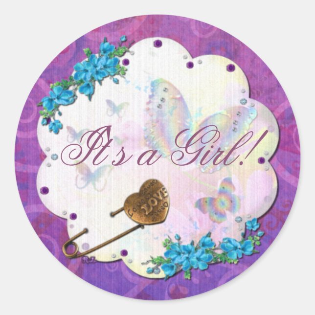 Sticker Rond Scène de rêve papillon Bijoux ITS UNE FILLE (Devant)