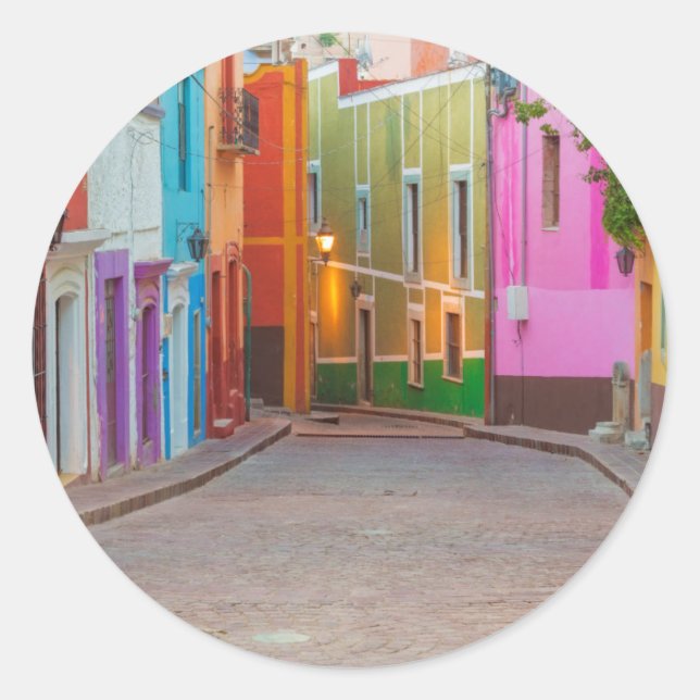 Sticker Rond Scène de rue colorée (Devant)