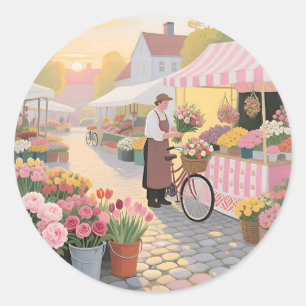 Sticker Rond Scène de rue Fleur Solaire