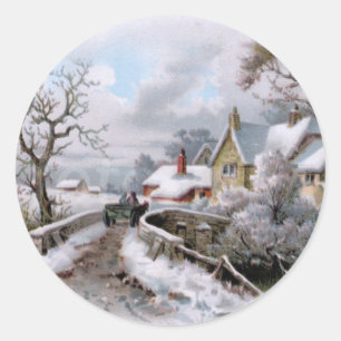 Sticker Rond Scène d'hiver de Noël