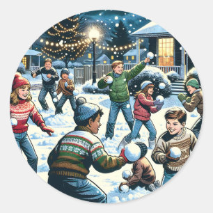 Sticker Rond Scène d'hiver nostalgique Lutte contre le snowba