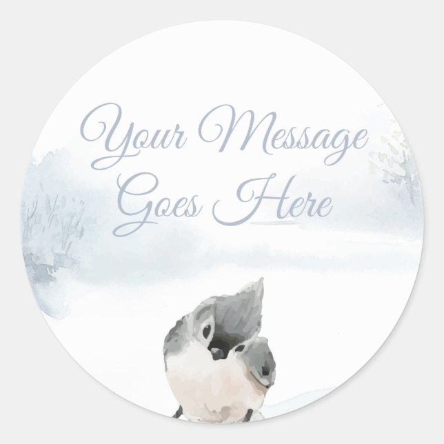 Sticker Rond Scène forestière hivernale avec oiseau (Devant)