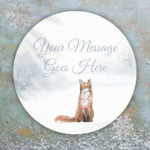 Sticker Rond Scène forestière hivernale Renard