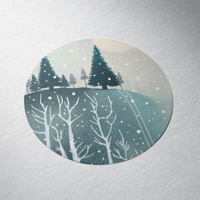 Sticker Rond Scène hivernale paisible de forêt | Noël (Créateur téléchargé)