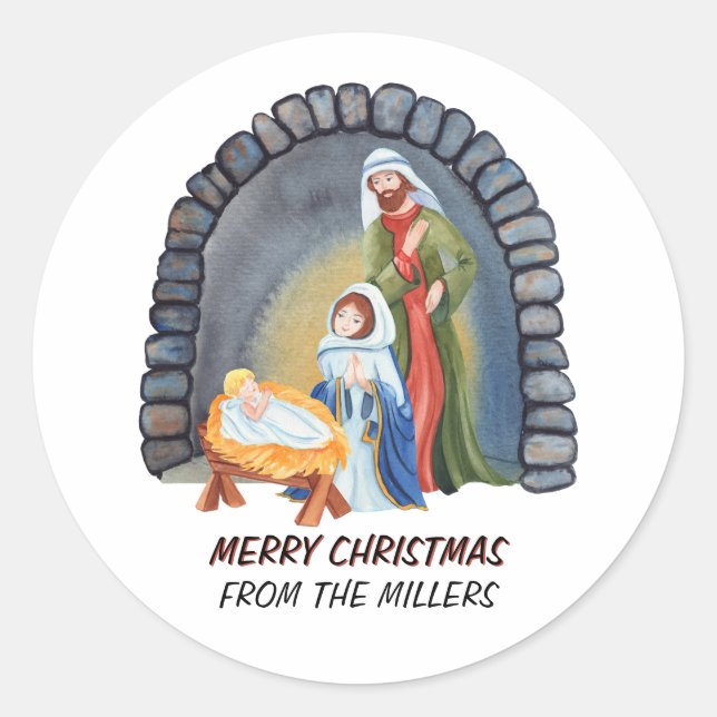 Sticker Rond Scène personnalisée de la Nativité Noël (Devant)