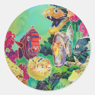 Sticker Rond Scène sous-marine de poissons tropicaux
