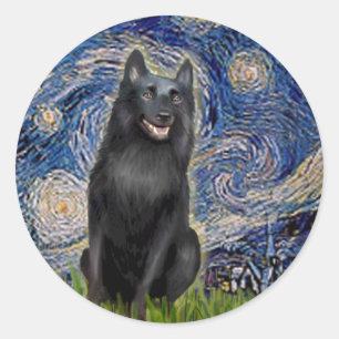 Sticker Rond Schipperke 5 - Nuit étoilée