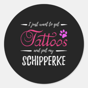 Sticker Rond Schipperke Amoureux des chiens Tattoo Funny Chien