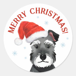 Sticker Rond Schnauzer avec chapeau de Père Noël Noël