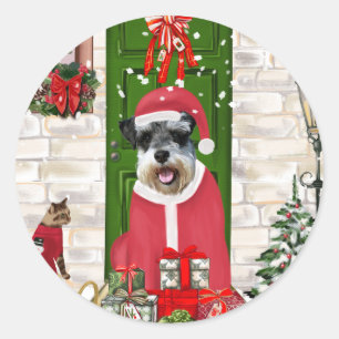 Sticker Rond Schnauzer Chien Noël