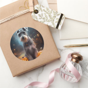 Sticker Rond Schnauzer d'Halloween avec la peur Citrouille