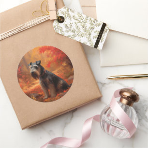 Sticker Rond Schnauzer en automne Leaves Fall Inspire