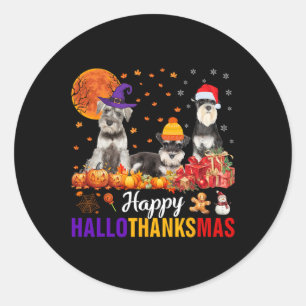 Sticker Rond Schnauzer Hallothanksmas Halloween Thanksgiving Xm
