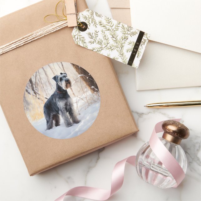Sticker Rond Schnauzer Laisser neiger Noël (Cadeaux)