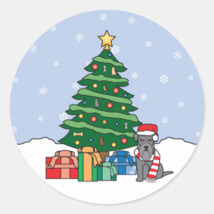 Sticker Rond Schnauzer miniature et sapin de Noël