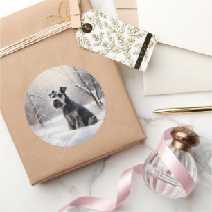 Sticker Rond Schnauzer Miniature Laisser neiger Noël