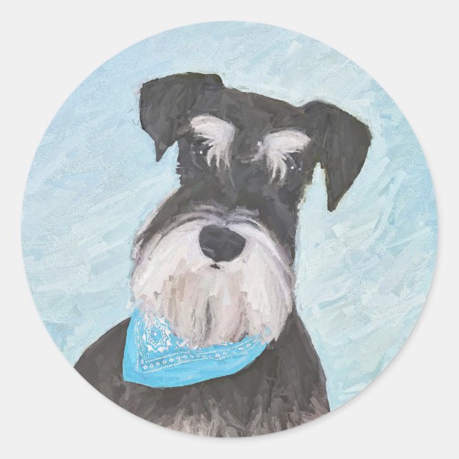 Sticker Rond Schnauzer (Miniature) Peinture - Chien original mi (Devant)