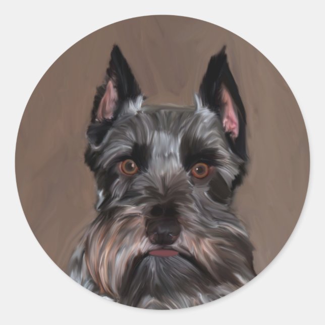 Sticker Rond Schnauzer Miniature peinture couleur de l'eau (Devant)