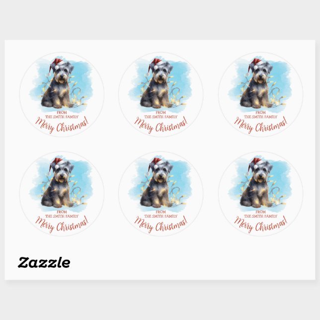 Sticker Rond Schnauzer Noël personnalisé (Feuille)
