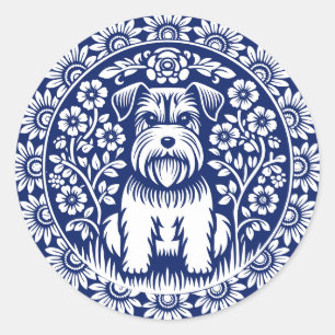 Sticker Rond Schnauzer ou Norfolk Terrier Charming Folk Art