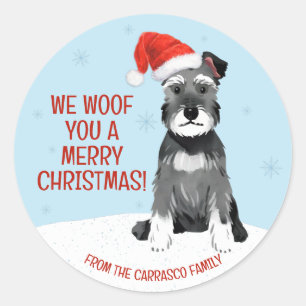 Sticker Rond Schnauzer personnalisé avec chapeau de Père Noël N