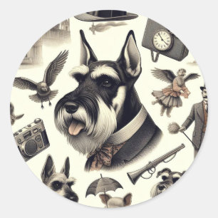 Sticker Rond Schnauzer vintage sans joint