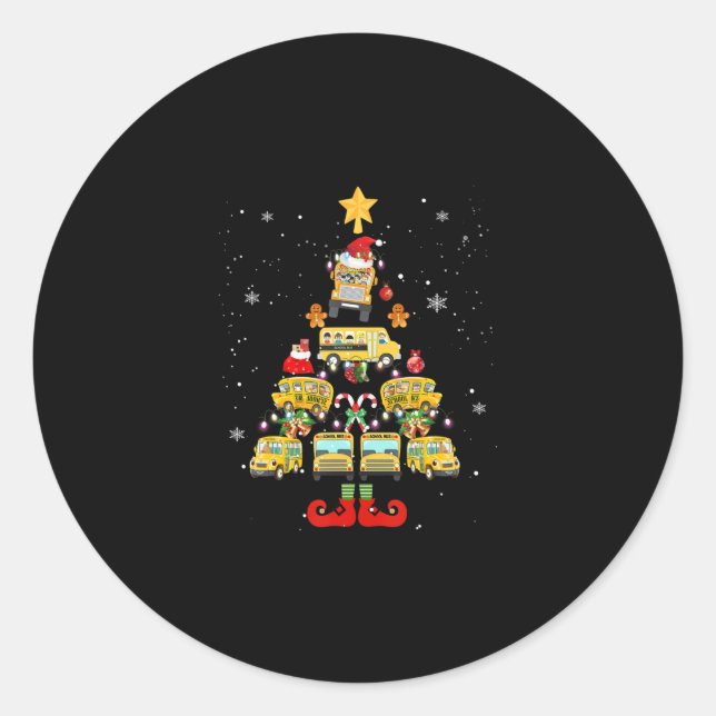 Sticker Rond School Bus Driver Christmas Tree Gift (Devant)