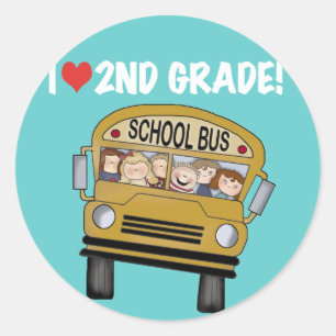 Sticker Rond School Bus Love 2nd Grade