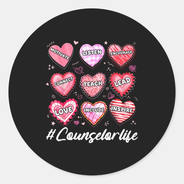 Sticker Rond School Counseling Counselor Life Hearts School Val (Devant)