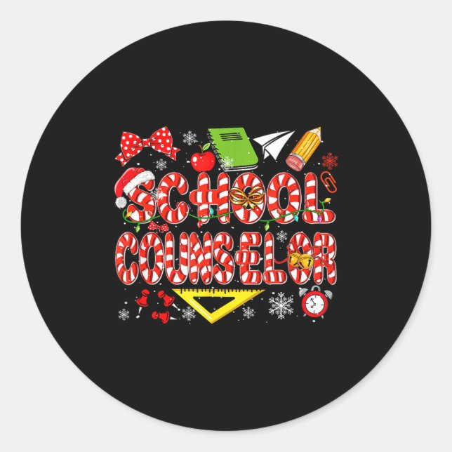 Sticker Rond School Counselor Christmas Candy Canes Lover Funny (Devant)