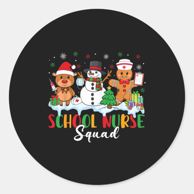 Sticker Rond School Nurse Squad Reindeer Snowman Gingerbread Ch (Devant)
