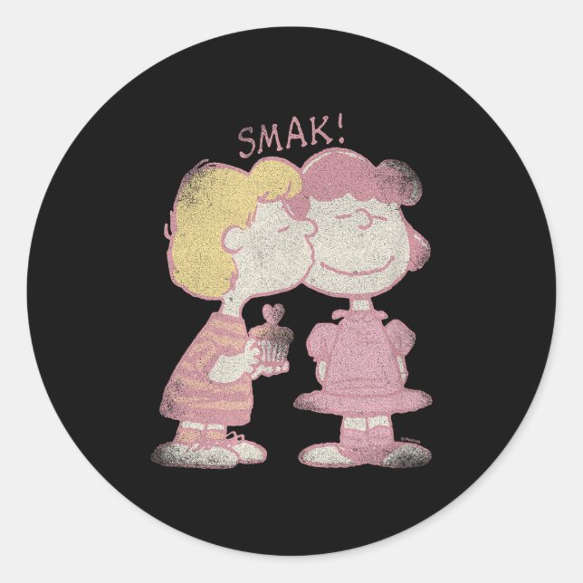 Sticker Rond Schroeder &amp; Lucy Valentine's Day Kiss  (Devant)