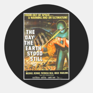 Sticker Rond Sci Fi Robot Halloween Earth Invasion Science Fich